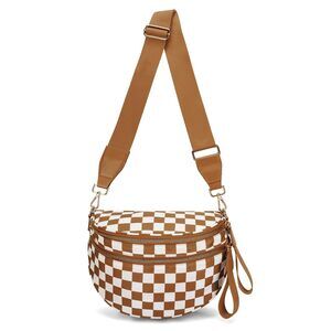 6398 Checkered Crossbody Bag Nylon Bum Bags Spacious Handbags Checkered